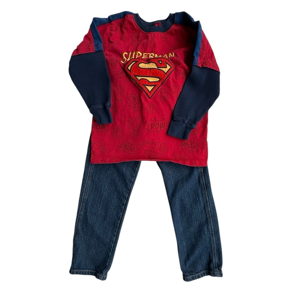 Boys Superman red & navy superhero top & pants set (Size 6) NWOT